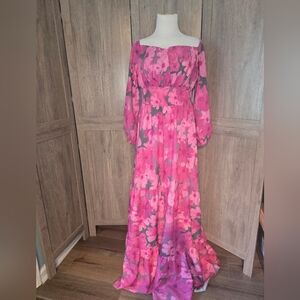 Pink Floral Off-Shoulder Maxi Dress 3XL